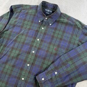 Polo Ralph Lauren Shirt Men Large Blaire Blackwatch Tartan Plaid Blue Green Pony